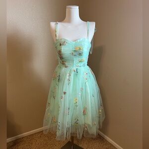 Mint Green Floral Embroidered Dress